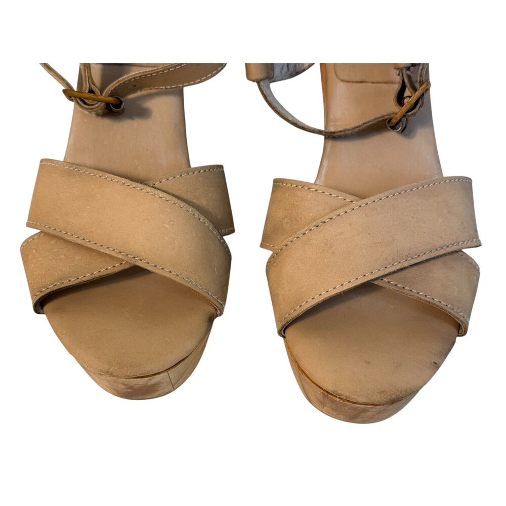 Freebird by Steven Sandals Cape Tan/Beige Wooden Platform sz 8 - Picture 4 of 7